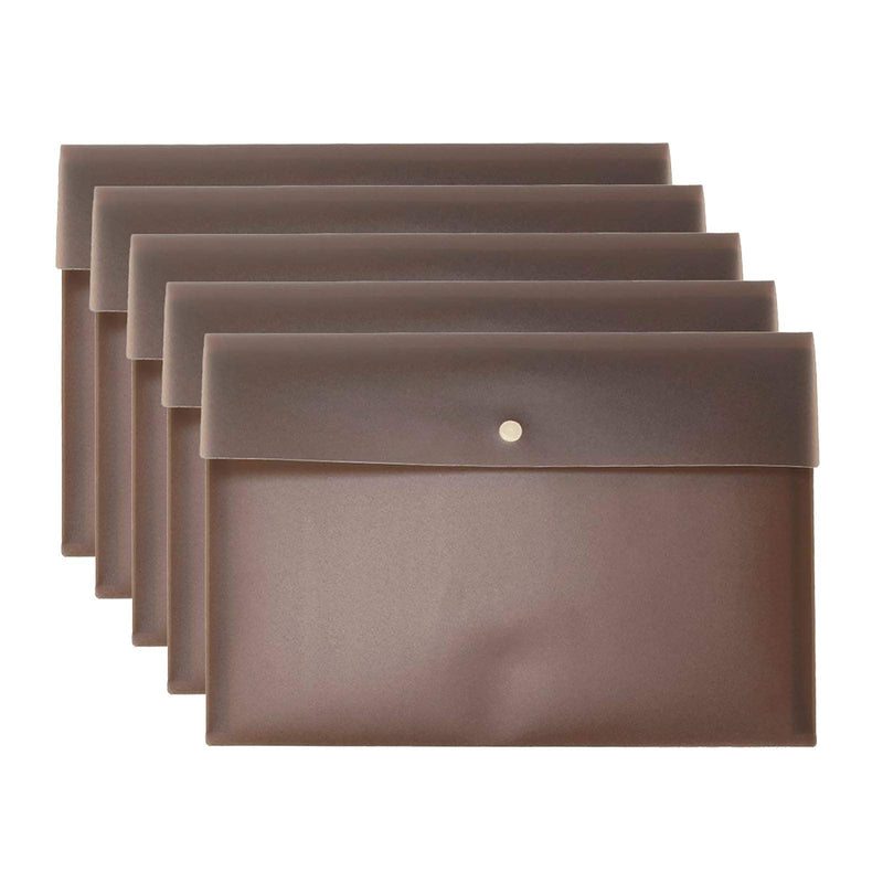 [Australia - AusPower] - VANRA Poly File Folder Pockets File Jacket Plastic Envelope Flat Document Letter Organizer with Snap Button Closure A4 Letter Size (Pack of 5, Brown) A4 Size: 12.6”L x 9"H 