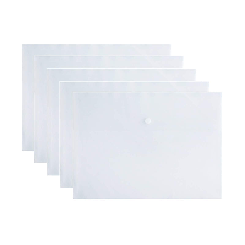 [Australia - AusPower] - VANRA Poly File Folder Pockets File Jacket Plastic Envelope Flat Document Letter Organizer with Snap Button Closure A4 Letter Size (Pack of 5, Translucent) A4 Size: 12.6”L x 9"H 