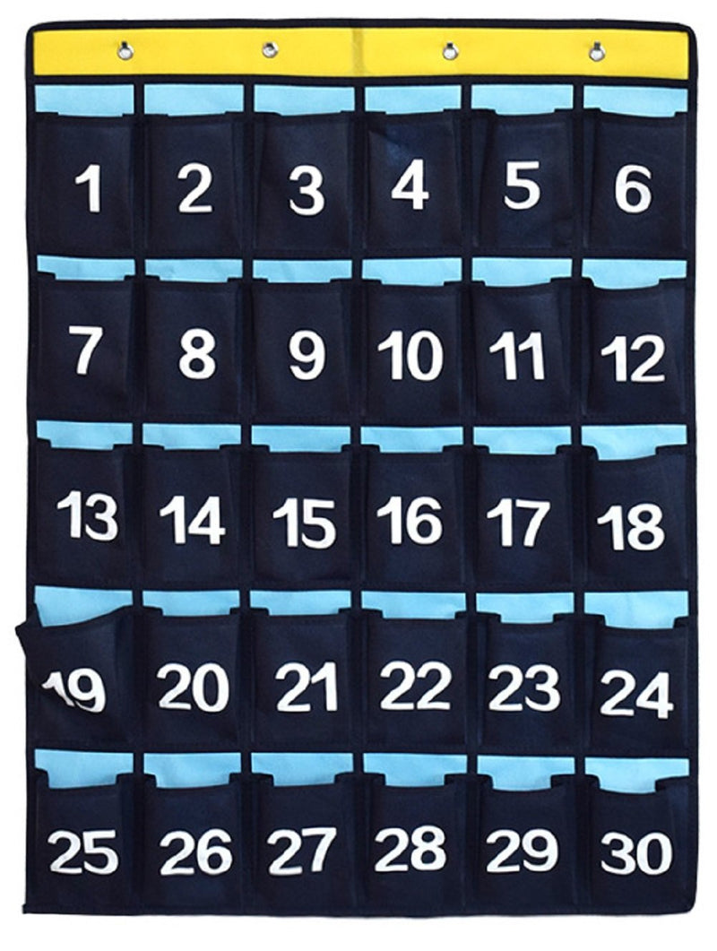 [Australia - AusPower] - ANIZER Numbered Pocket Chart Over Door Hanging Classroom Organizer for Cell Phones Calculators Holders Blue (30 Pockets) 30 Pockets 