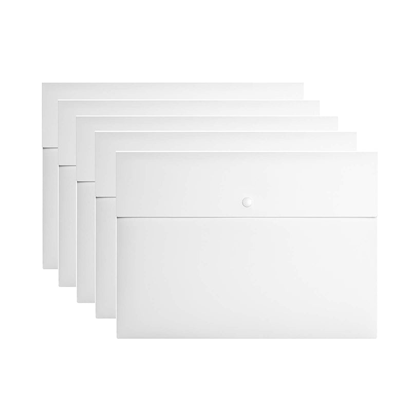 [Australia - AusPower] - VANRA Poly File Folder Pockets File Jacket Plastic Envelope Flat Document Letter Organizer with Snap Button Closure A4 Letter Size (Pack of 5, White) A4 Size: 12.6”L x 9"H 