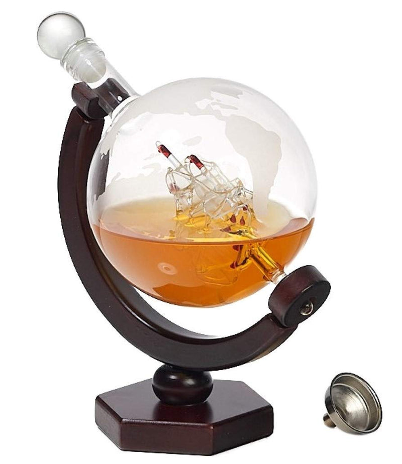 [Australia - AusPower] - Whiskey Decanter Globe Set - Lead-Free Decanter for Whiskey, Wine, Cocktails, Liquor, Scotch, Bourbon, Vodka - 850ml. Impressive Home-Bar Beverage Ser 