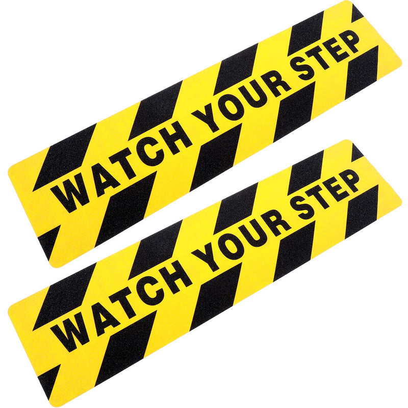 [Australia - AusPower] - Watch Your Step Floor Decals Stickers 6 x 24 Inch Warning Sticker Adhesive Tape Anti Slip Abrasive Tape for Workplace Safety Wet Floor Caution Yellow 