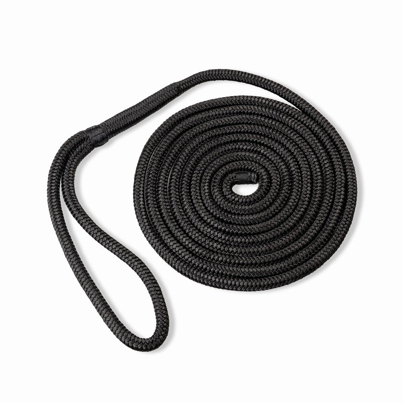 [Australia - AusPower] - ACY Marine- Double Braided Nylon Dock Line - Boat Rope - Marine and Pontoon Accessories - Braided, Reinforced Boat Ropes and Ties for Docking - Stretch Resistant with 12” Spliced Loop for Mooring Black 1/2-Inch x 15-Feet 