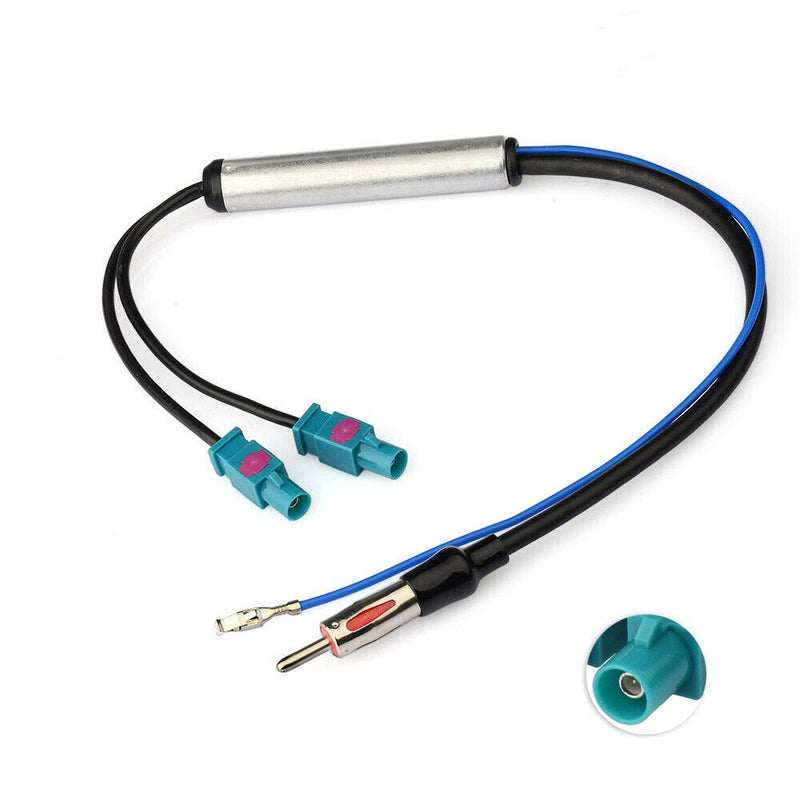 [Australia - AusPower] - Eightwood Dual Fakra Z Plug to DIN Plug FM AM Car Radio Antenna Adapter 12V+ Active Amplifier Cable 12in Compatible with Aftermarket GPS Navigation Stereo Head Unit Receiver 