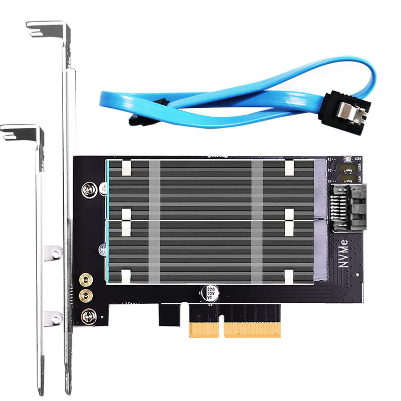 [Australia - AusPower] - GLOTRENDS Dual M.2 X4 PCIe Adapter for One M.2 PCIe SSD and One M.2 SATA SSD, Support OS Booting from M.2 PCIe SSD or M.2 SATA SSD, Including 2 x M.2 Heatsink and Thermal Pad and M.2 Screws (PA12-HS) 