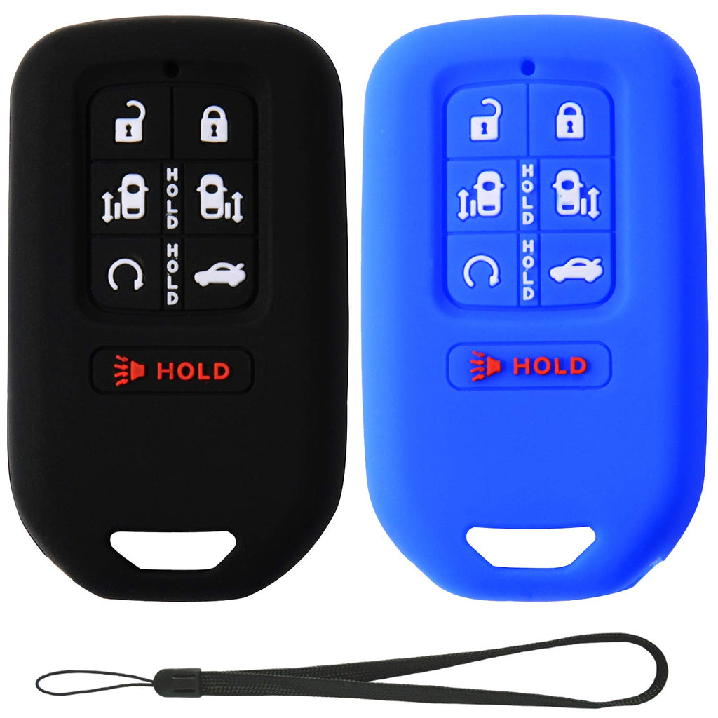 [Australia - AusPower] - Velsman 7 Buttons Key FOB Silicone Cover Case Protector Keyless Entry Case Holder Compatible with 2018 2019 Honda Odyssey Elite - Free Wrist Strap (Black and Blue) Black and Blue 