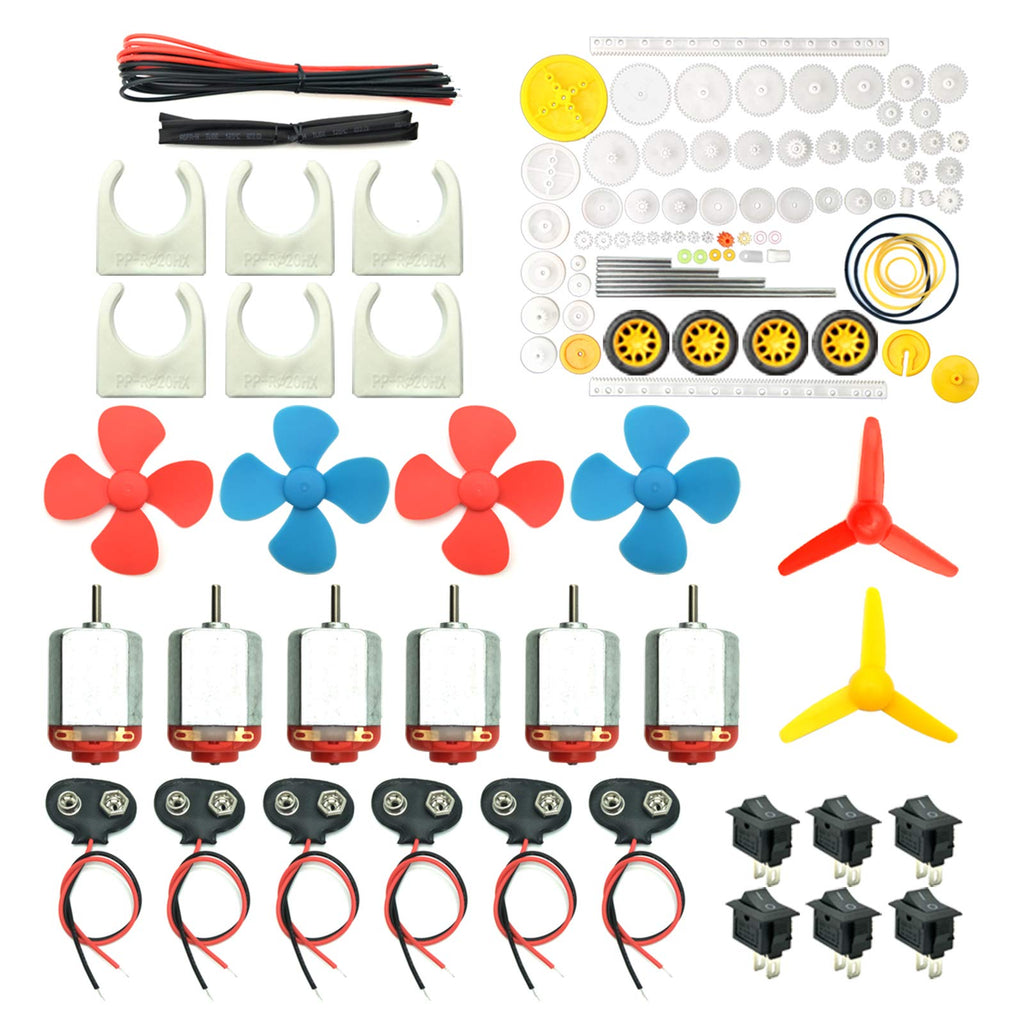 [Australia - AusPower] - 6 Set DC Motors Kit, Mini Electric Hobby Motor 3V -12V 25000 RPM Strong Magnetic with 86Pcs Plastic Gears, 9V Battery Clip Connector,Boat Rocker Switch,Shaft Propeller for DIY Science Projects 