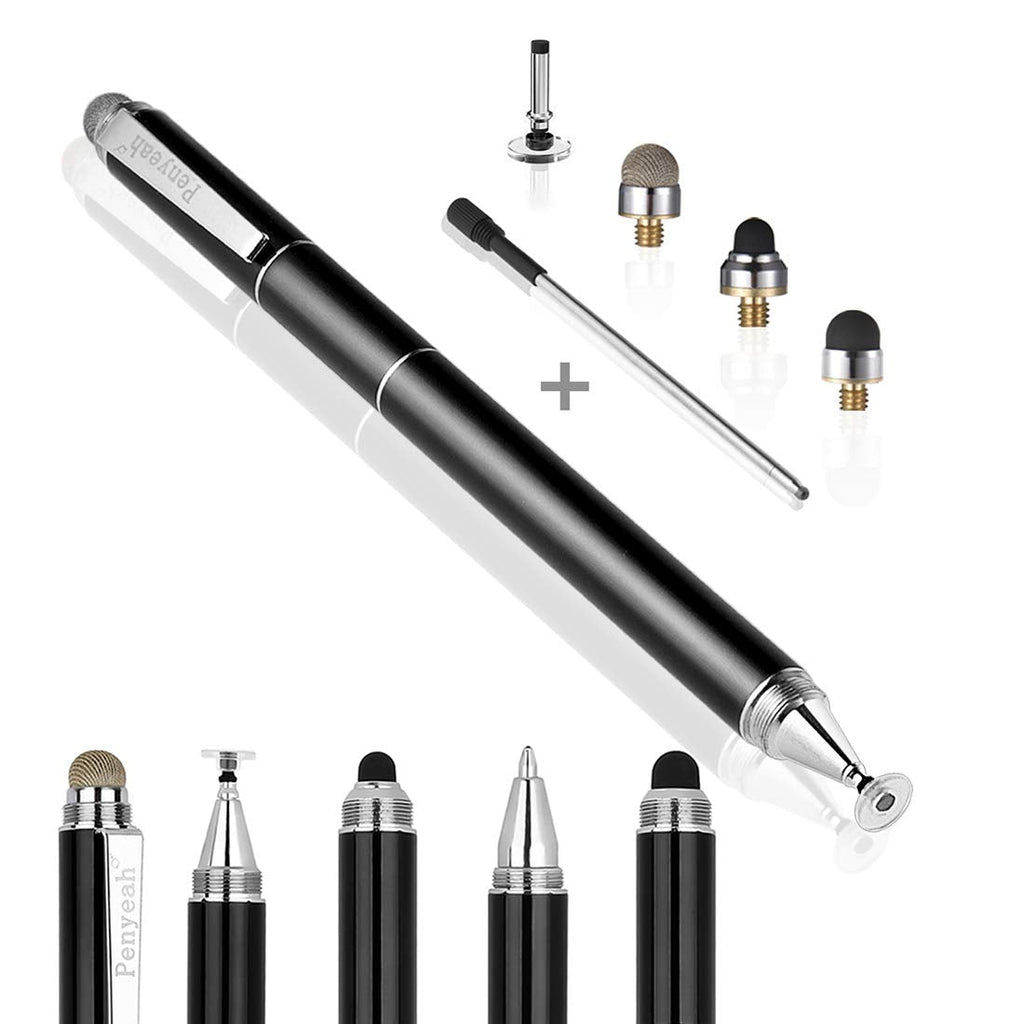 [Australia - AusPower] - Penyeah Stylus Pen, 4 in 1 Disc Stylus Pens for Touch Screens, High Precision and Sensitivity Universal Capacitive Stylus, Stylist for Tablets,iPhone,iPad,Laptops with 4 Replacement Tips - Black 