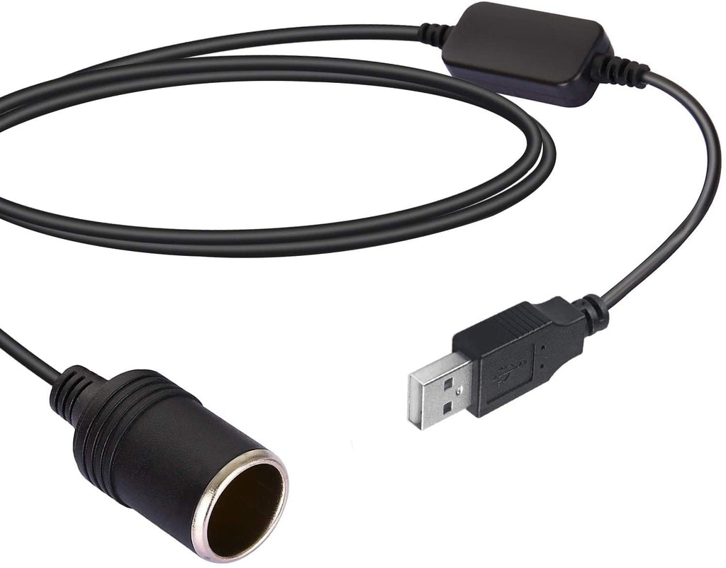[Australia - AusPower] - LIYU USB A Male to 12V Car Cigarette Lighter Socket Female Converter for GPS Dashcam and More-Black (0.6m/1.96ft) 