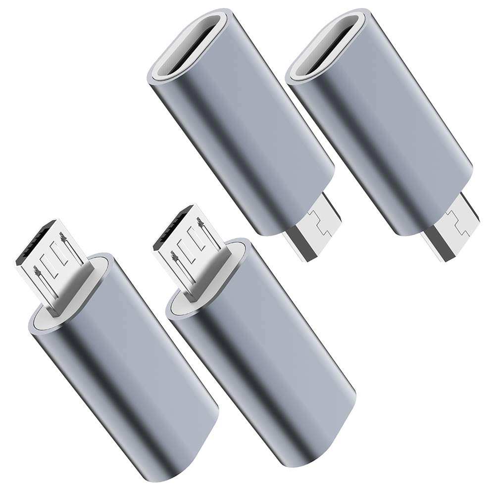 [Australia - AusPower] - USB C to Micro USB Adapter, (4-Pack) Type C Female to Micro USB Male Convert Connector Support Charge Data Sync Compatible with Samsung Galaxy S7 S7 Edge, Nexus 5 6 and Micro USB Devices(Grey) Grey 