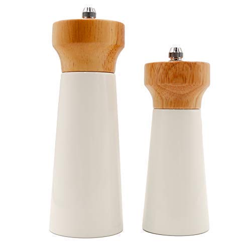 [Australia - AusPower] - Salt and Pepper Grinders White Salt Shaker Wooden Pepper Salt Grinder Set Pepper Mill - Stainless Ceramic Refillable for Sea Salt Black Pepper - 5" And 6" Christmas Gift Set By Tessïe & Jessïe Lighthouse(5"+6") 