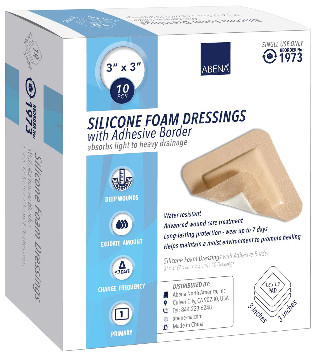 [Australia - AusPower] - Abena Silicone Foam Dressing w/Film Backing and Silicone Adhesive Border, Sterile, 2" x 2" pad w/ 3" x 3", 10 Count 2" x 2" pad w/ 3" x 3" adhesive border; 10 Count 