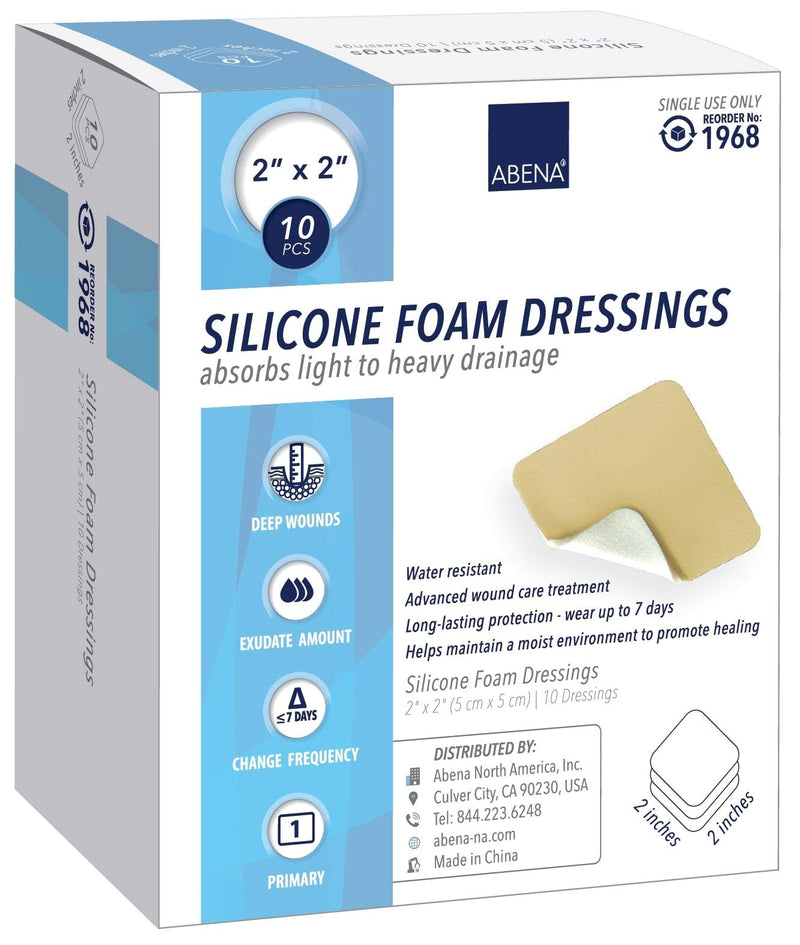 [Australia - AusPower] - Abena Silicone Foam Dressing w/Film Backing, Sterile, 2" x 2", 10Count 2" x 2"; 10 Count 
