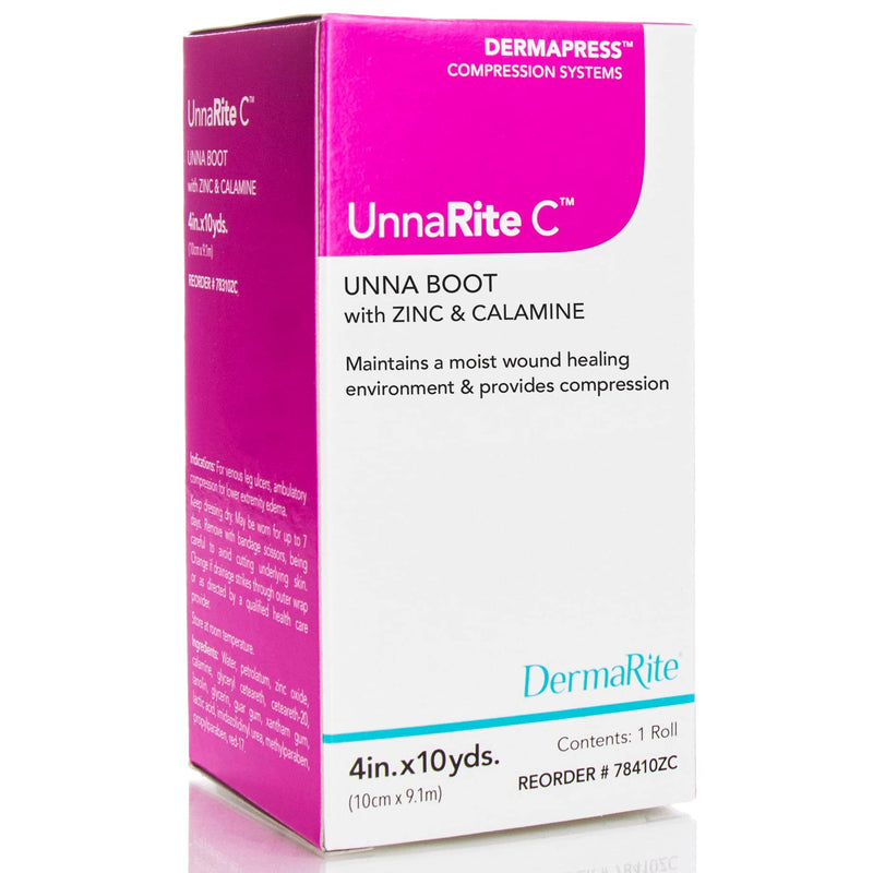 [Australia - AusPower] - UnnaRite Unna Boot Bandage with Zinc Oxide and Calamine, 4 Inch x 10 Yards, 1 Roll, Leg Compression Wrap 4x10 