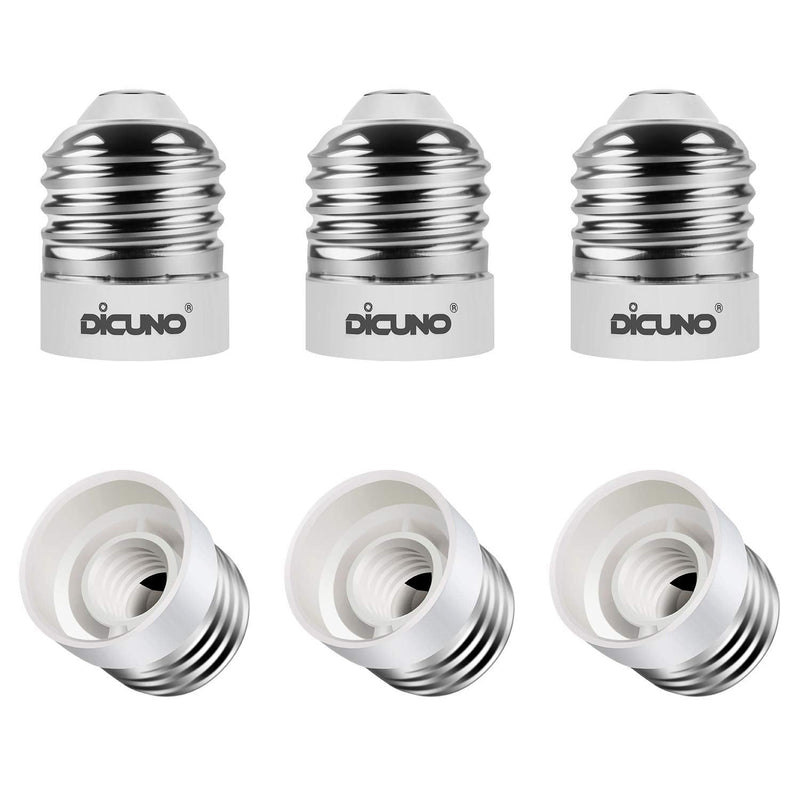 [Australia - AusPower] - DiCUNO E26 to E12 Socket Adapter, Standard Medium to Candelabra Base LED Bulb Converter, 0~120V Max 200W and 165℃ Heat-Resistant E26 Medium Adapter, 6-Pack 6 Count (Pack of 1) 