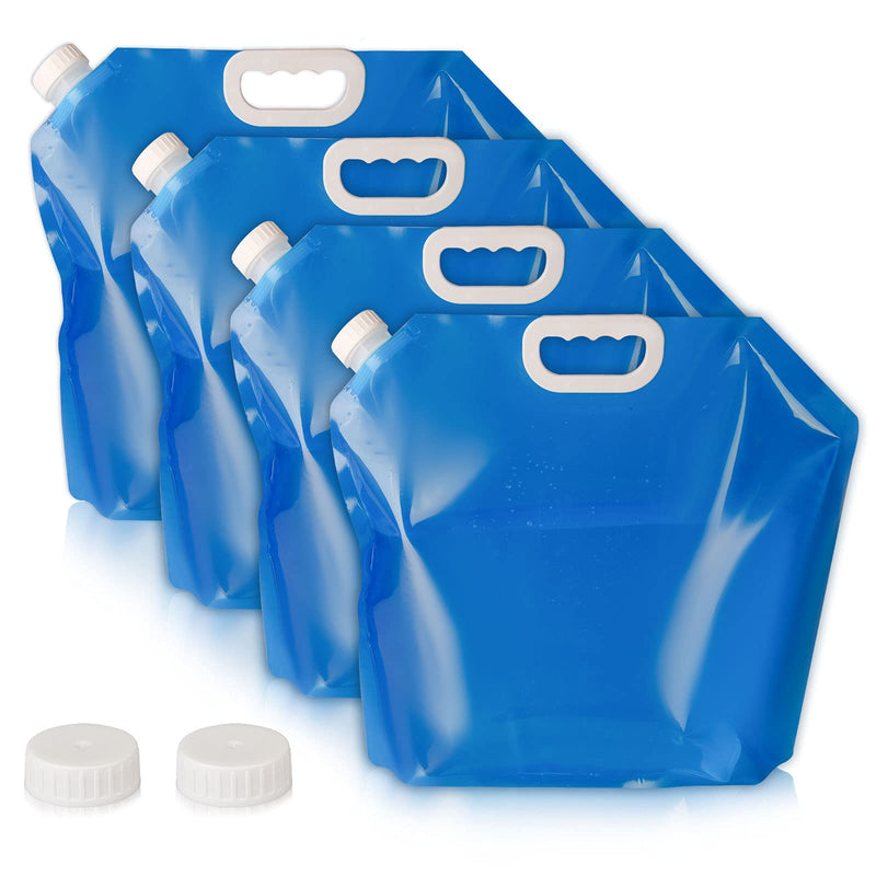 [Australia - AusPower] - Hakkin Collapsible Water Tank Container 4 Pack 1.3 Gallon/5L, No-Leak Freezable Portable BPA Free Food Grade Plastic Storage Jug for Camping, Hiking, Travel, Emergency Survival Kit Bonus 2 Pcs Caps 4 Pack 5L 