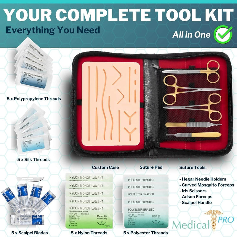 [Australia - AusPower] - Medical Creations Suture Practice Kit with Suturing Video Series by Board-Certified Surgeon and Ebook Training Guide - Silicone Suturing Pad with Tool Kit - for Any Student in The Medical Field 