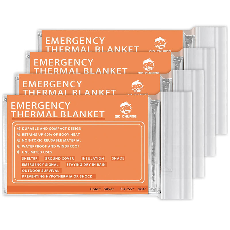 [Australia - AusPower] - QIO CHUANG Emergency Mylar Thermal Blankets -Space Blanket Survival kit Camping Blanket (4-Pack). Perfect for Outdoors, Hiking, Survival, Bug Out Bag ，Marathons or First Aid 1 
