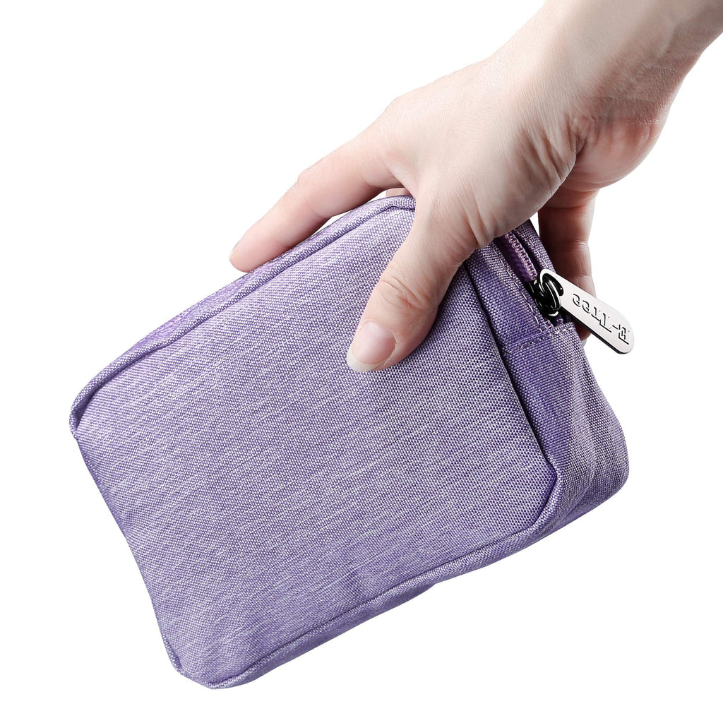 [Australia - AusPower] - E-Tree 7 inch Canvas Zippered Small Bag, Mini Travel Makeup Carrying Case, Cosmetic Bag, Portable Electronics Accessories Organizer, Tiny Coin Purse Wallet, Little Pouch for Little Items, Purple 6" X 1.8" X 4" 