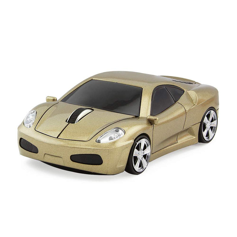 [Australia - AusPower] - ECOiNVA Wireless Sports Car Mouse Optical 2.4G Nano USB AA Battery Desktop Laptop Mice (Gold) Gold 