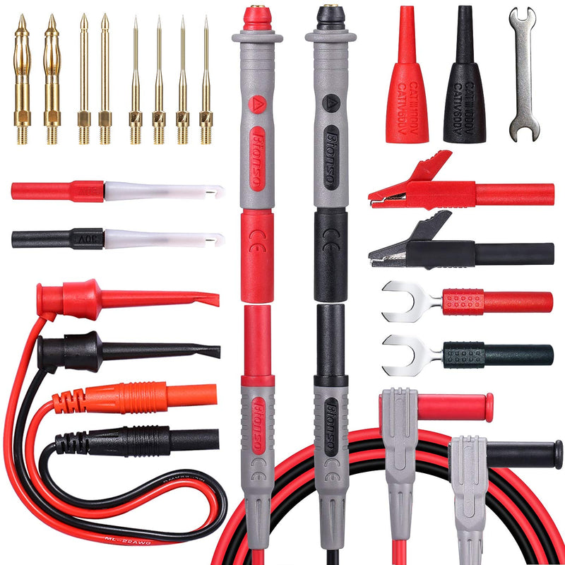 [Australia - AusPower] - Bionso 25-Piece Multimeter Leads Kit, Professional and Upgraded Test Leads Set with Replaceable Gold-Plated Multimeter Probes, Alligator Clips, Test Hooks and Back Probe Pins. 