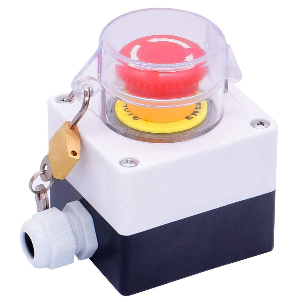 [Australia - AusPower] - Taiss / 22mm 2 NC Red Mushroom Latching Action Emergency Stop Push Button Switch Cover Station 10A 440V Stop Switch Box with Key Lock LA38A-02ZS/BOX-ZS 