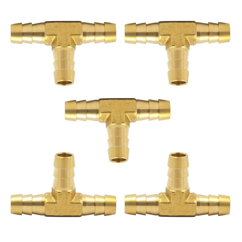 [Australia - AusPower] - Vis Brass Hose Barb Tee 3/16" Barbed x 3/16" Barbed x 3/16" Barbed 3 Ways Hoses T-fitting (Pack of 5 123-3 