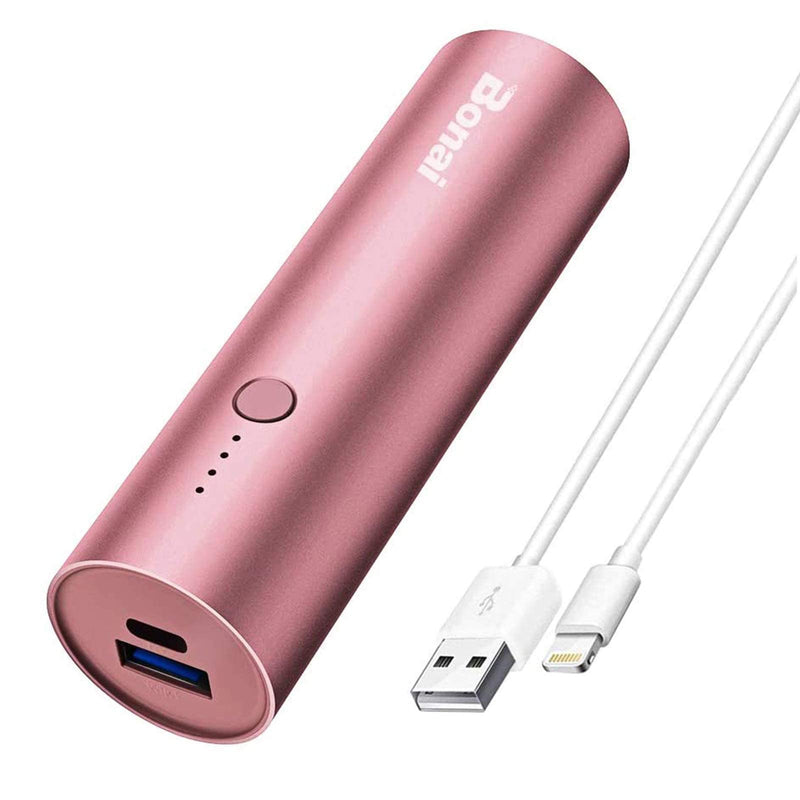 [Australia - AusPower] - Portable Charger iPhone, BONAI Power Bank 5000mAh Aluminum Ultra-Compact, External Backup Battery Compatible with iPhone 13/12, iPad, iPod, Samsung, Tablets - Rose Gold (with an 8-pin Charging Cable) A-Rose Gold 