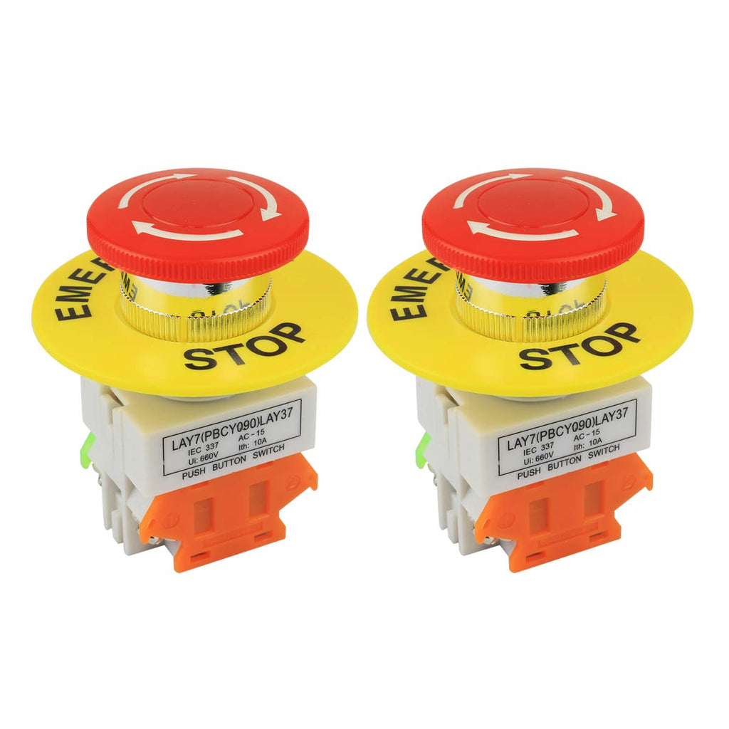 [Australia - AusPower] - Nxtop 2PCS Red Mushroom Cap 1NO 1NC DPST Emergency Stop Push Button Switch AC 660V 10A 