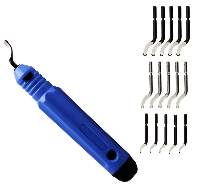 [Australia - AusPower] - L-anan Metal Deburring Tool Kit, with 15 Pcs Blades Rotary Deburr Blades Set with Handle Debur Knife, Great Burr Remover Hand Tool for Wood, Plastic, Aluminum, Copper and Steel 