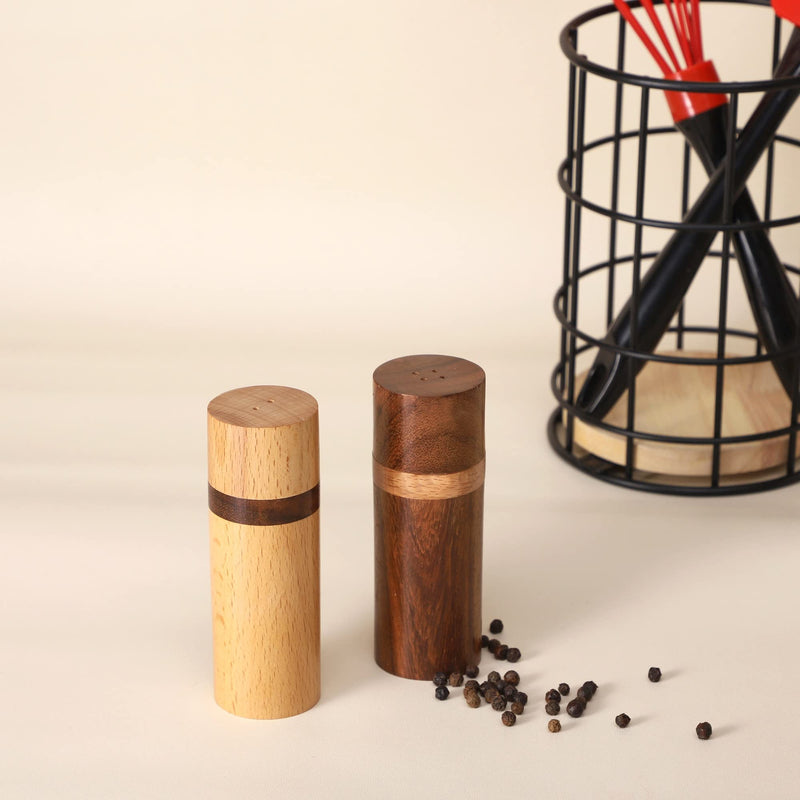 [Australia - AusPower] - Frescorr - Exclusive Wooden Elegant Salt & Pepper Shakers - Salt and Pepper Mixer Table Top Dinning Table Accessories (SET of 2) (Wooden OAK and Rosewood) Wooden OAK - Rosewood 