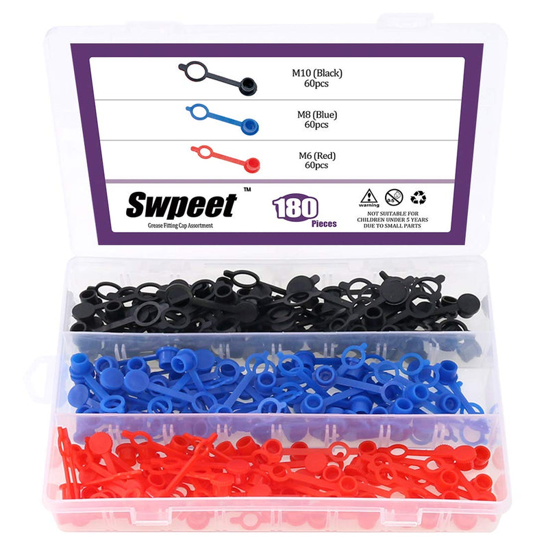 [Australia - AusPower] - Swpeet 300Pcs Plastic Grease Fitting Cap Assortment, Grease Zerk Fitting Cap Plastic Dust Cover 