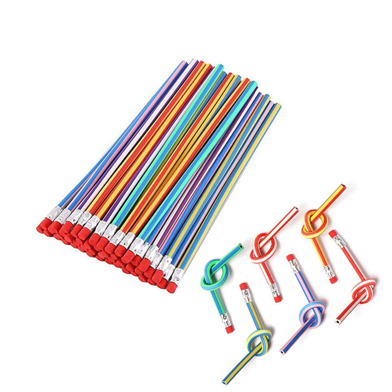 [Australia - AusPower] - Flexible Bendy Pencil, 35 PCS Flexible Soft Pencil Colorful Stripe Soft Pencils with Eraser as Gift for Students or Children 
