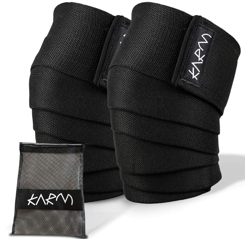 [Australia - AusPower] - Knee Wraps for Weightlifting (Pair) with Bag - Knee Wraps for Squatting - Knee Bands for Crossfit, Gym, Pain, WOD, Cross Training. Black Powerlifting Knee Support for Women, Men 78 Inch / 198 cm 