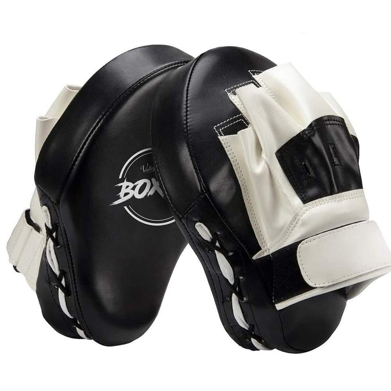 [Australia - AusPower] - Valleycomfy Boxing Curved Focus Punching Mitts- Leatherette Training Hand Pads,Ideal for Karate, Muay Thai Kick, Sparring, Dojo, Martial Arts Black White 