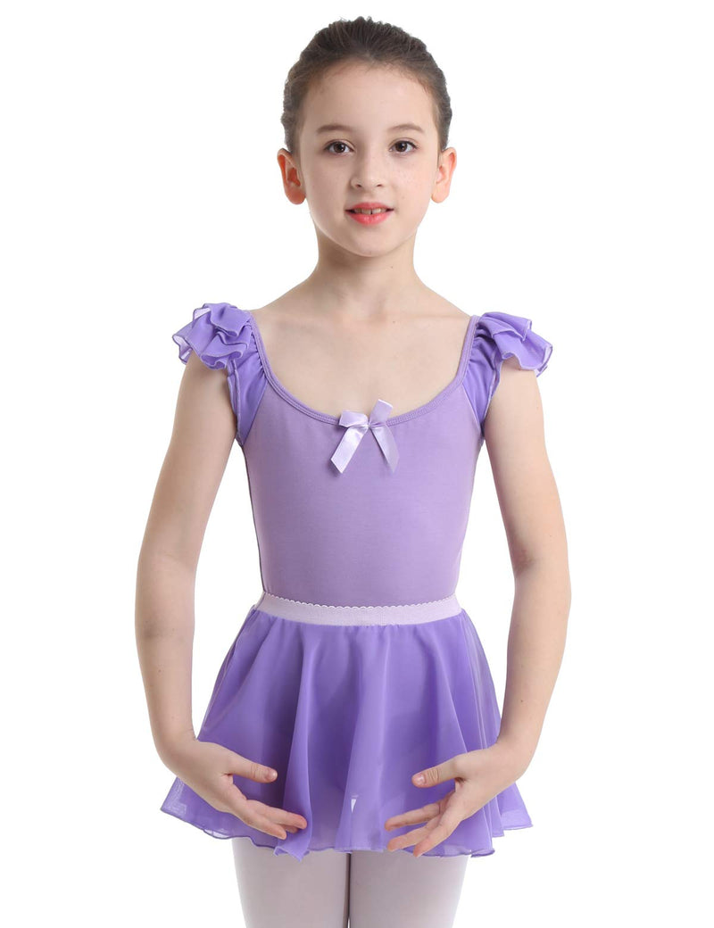 [Australia - AusPower] - Alvivi Kids Girls Ruffle Sleeves Ballet Tutu Dress Leotard with Skirt Gymnastics Dance Wear Costumes Purple 5-6 