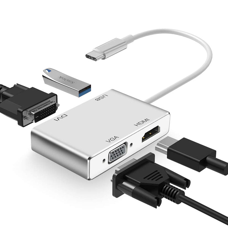 [Australia - AusPower] - USB C to HDMI DVI VGA Adapter, Weton 4 in 1 USB-C hub to 4K HDMI, VGA, DVI Video Adapter, Male to Female Multi-Display Video Converter Monitors Connector for Mac Pro, MacBook Air, iPad Pro, XPS, etc 