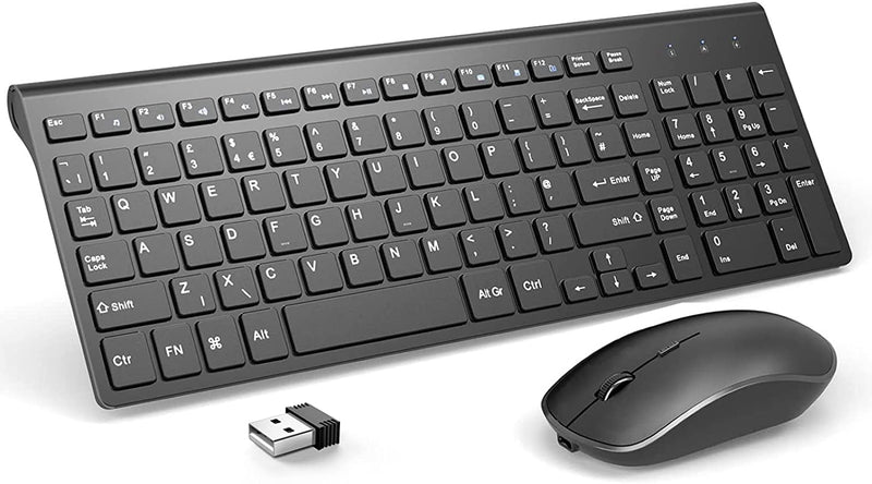 [Australia - AusPower] - Rechargeable Wireless Keyboard and Mouse Combo- J JOYACCESS 2.4G Compact Quiet Slim Wireless Keyboard Mouse Combo for Laptop,PC,Desktop,Computer,Windows- Black Pure Black 
