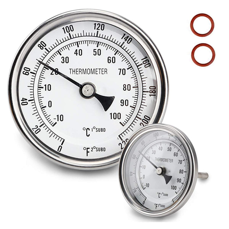 [Australia - AusPower] - Dial Thermometer, Stainless Steel Thermometer for Home Brewing, 1/2 NPT Kettle Thermometer with Lock Nut & O-Ring(3" Face) 