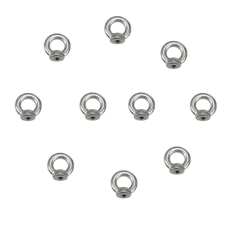 [Australia - AusPower] - 10 PCS 304 Stainless Steel M3 Thread Dia Ring Shape Eyed Bolt Lifting Eye Nut Fastener 