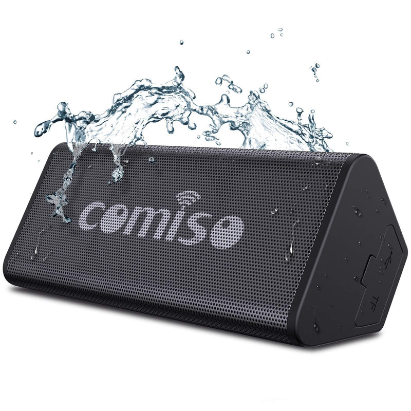 [Australia - AusPower] - COMISO Bluetooth Speakers, IPX7 Waterproof Wireless Portable Speaker 10W Loud Crystal Clear Stereo Sound, 20 Hours Playtime Bluetooth 5.0 Built-in Mic for Call, Travel, Outdoor, Backyard Black 
