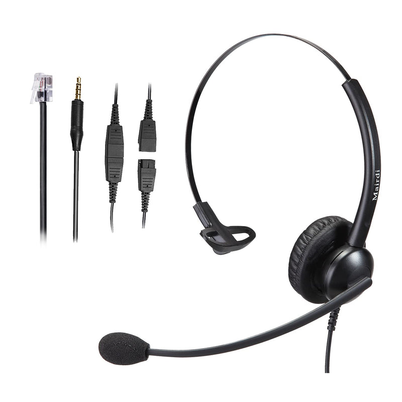 [Australia - AusPower] - Telephone Headset with Noise Canceling Microphone, Mono Office Call Center Headset with RJ9 & 3.5mm Jack for Landline Deskphone Cell Phone PC Laptop, Work for Mitel Aastra Toshiba NEC Shoretel Monaural M510SQD010 
