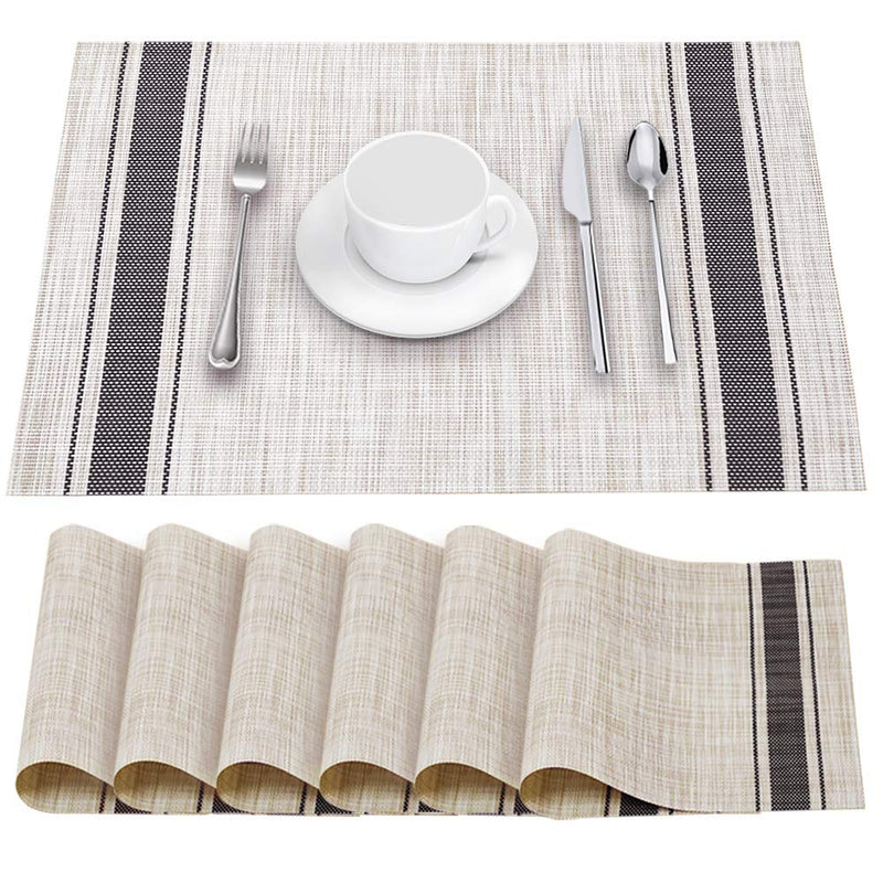 [Australia - AusPower] - YOSICHY Table Mats Set of 6 Crossweave Woven Vinyl Placemats Heat Resistant Non-Slip Kitchen Placemats for Dining Table Washable Easy to Clean(Grey) Gray 