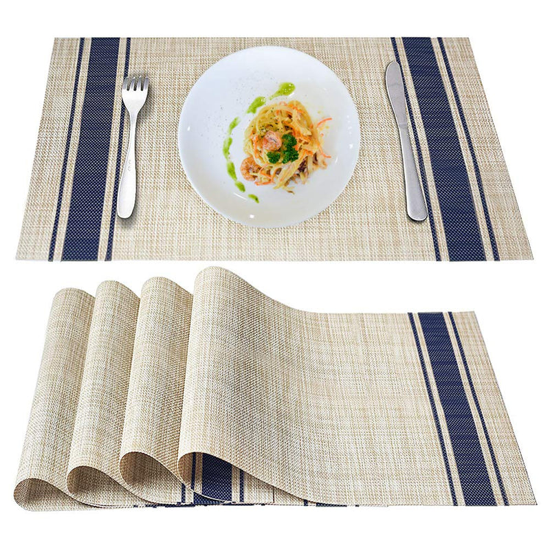 [Australia - AusPower] - YOSICHY Table Mats Set of 4 Crossweave Woven Vinyl Placemats Heat Resistant Non-Slip Kitchen Placemats for Dining Table Washable Easy to Clean(Blue) C-blue 