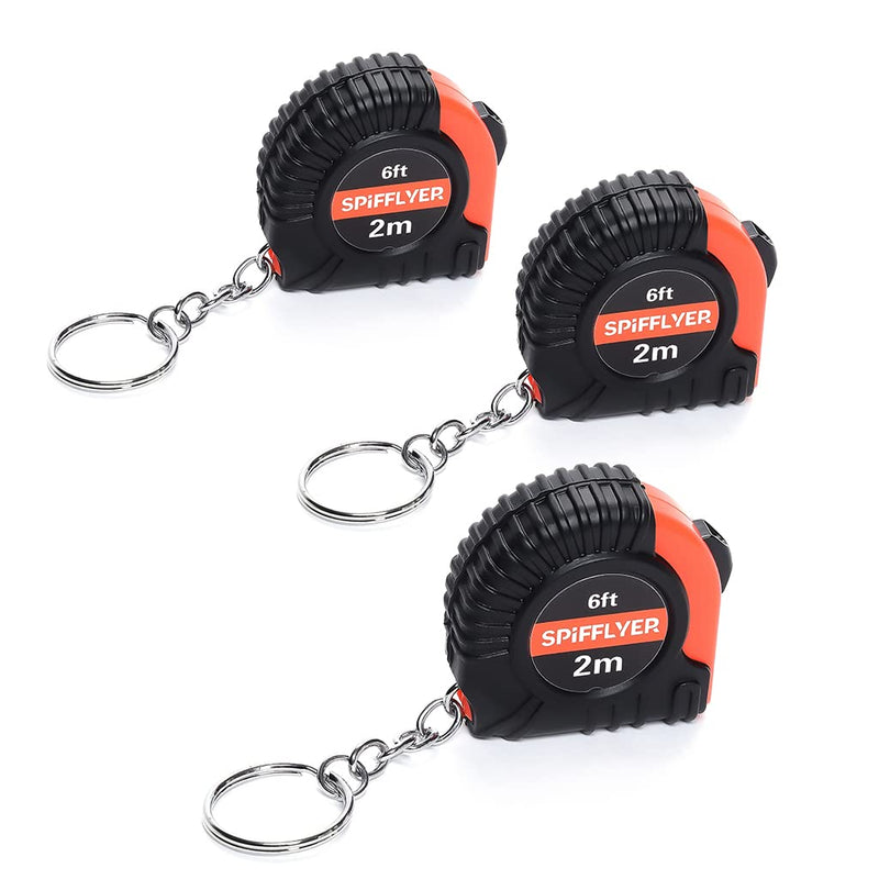 [Australia - AusPower] - Spifflyer 3 Pack Small Tape Measure Keychain Mini Measuring Tape Retractable 6ft 2M, Metric and Inch Keychain Size/3 pack 