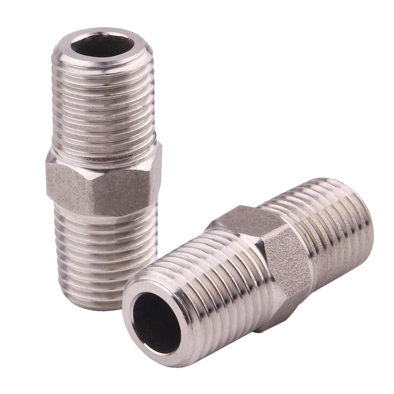 [Australia - AusPower] - Hex Nipple 1/4" Male NPT - DERNORD Stainless Steel 304 Threaded Pipe Fitting 1/4" for Brew Kit, Home Piping Application, Pack of 2 