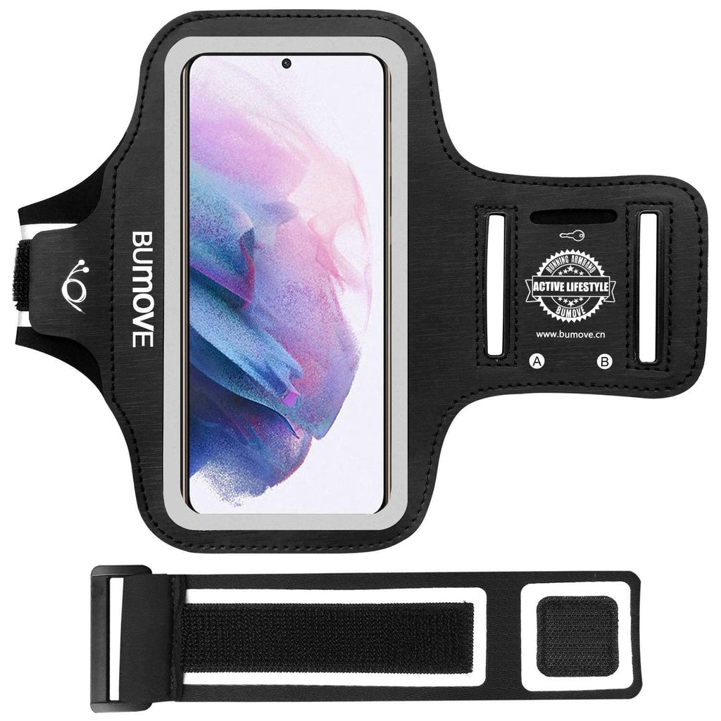 [Australia - AusPower] - Galaxy S22/S21/S20/S10 Armband, BUMOVE Gym Running Workouts Sports Cell Phone Arm Band for Samsung Galaxy S9, S10, S20, S21, S22 5G with Key/Card Holder (Black) Black 