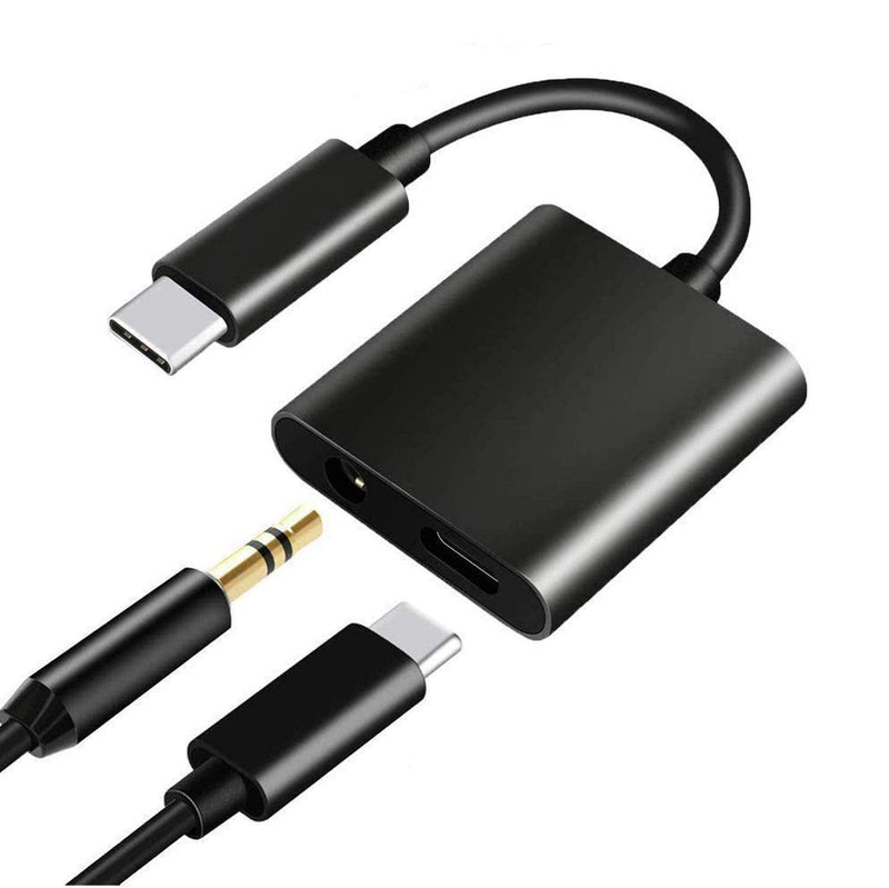 [Australia - AusPower] - 2 in 1 USB C to 3.5mm Headphone Adapter with 60W PD Fast Charging Compatible for Pixel 5 4 4XL 3 3XL 2 2XL, Galaxy Note 10/10+/S20/20+/20 Ultra/S21,iPad Pro 2018, Essential Ph-1 and More USB C Phone Black 