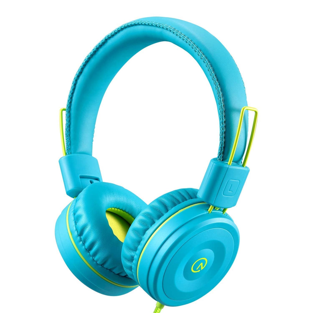 [Australia - AusPower] - Kids Headphones-noot products K22 Foldable Stereo Tangle-Free 5ft Long cord 3.5mm Jack Plug in Wired On-Ear Headset for iPad/Amazon Kindle,Fire/Boys/Girls/Laptop/School/Travel/Plane/Tablet (Teal/Lime) Teal Lime 