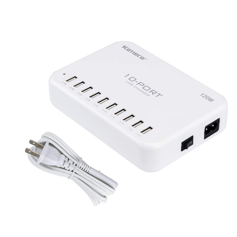 [Australia - AusPower] - USB Charging Station 120W 24A 10-Port International Charger Hub for Multiple Devices iPhone XR XS 8/7/6s/6 Plus/5S, iPad Pro/Air2/ Mini, Galaxy S9/S8/S7/S6 Edge,LG, Nexus 